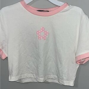 2/$12 Shein Contrast Binding Floral Print Crop Tee Size: M